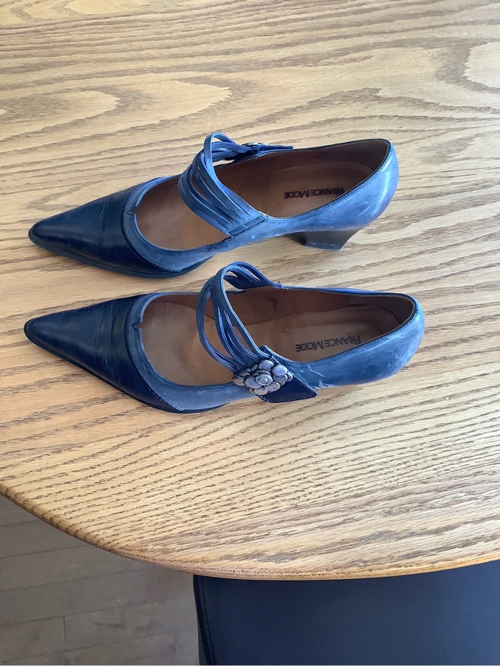 Franco Sarto Blue Pointed-Toe Strappy Pumps with Floral Accent